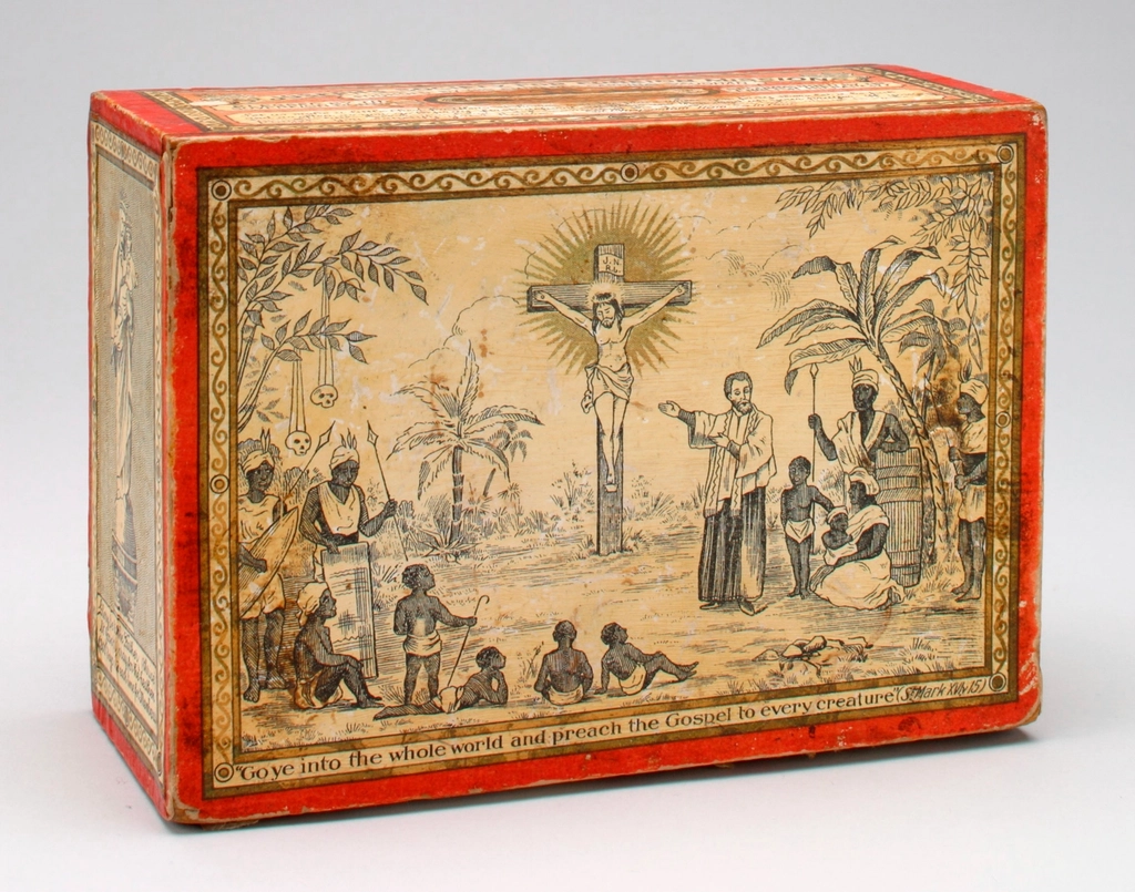 rectangular wooden box covered printed