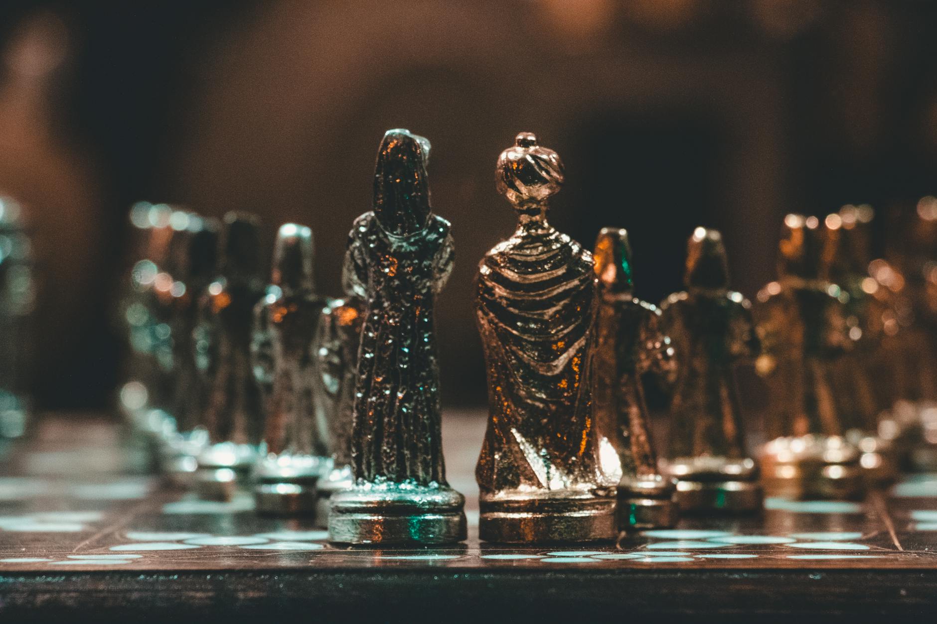 bokeh photo of chess pieces